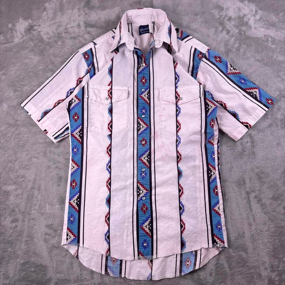 Vintage 80s Wrangler Western Shirt Men’s Small Aztec Pearl Snap USA